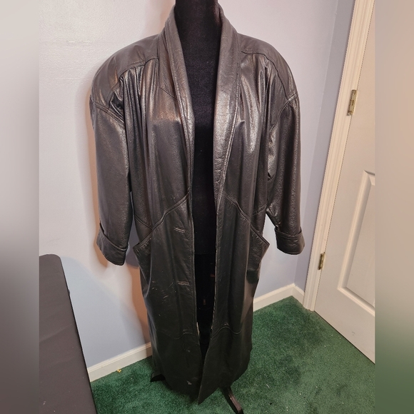 Vintage Leather Trench Coat 1980's Jacqueline Ferrar Size Large - Picture 1 of 13